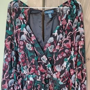 Modcloth | Retro Floral/Ballerina Print Surplice Neck Long Sleeved Dress